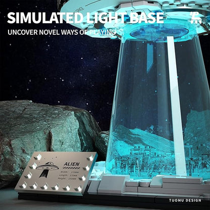 UFO Spaceship Building Block Set Creative UFO&ampAlien Building Set Space Exploration Spaceship Brick Dual LED Lights and Transparent Base Model for UFO Lover CollectionGifts for Ages 8+