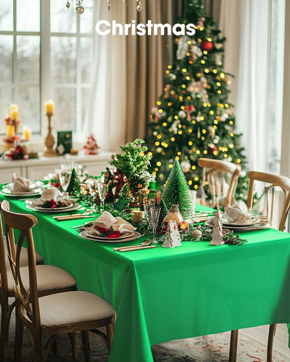Pureegg Plastic Table Cloth Disposable 10 Pack, 54 x 108 Inch Table Cloths, St Patricks Day, Christmas Decorations, Tablecloths, Rectangle, Forest, Plastic Cover, Leakproof & Sturdy, Green