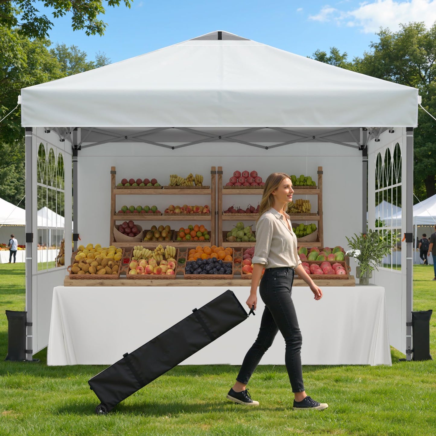 Raynesys Pop Up Canopy Tent with Sidewalls, 10x10ft 10 Person Party Tent One Push Setup, Portable Gazebo Outdoor Sun Shade for Events, Parties, Camping, Commercial, Silver Coated Top, White