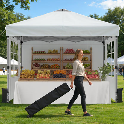 Raynesys Pop Up Canopy Tent with Sidewalls, 10x10ft 10 Person Party Tent One Push Setup, Portable Gazebo Outdoor Sun Shade for Events, Parties, Camping, Commercial, Silver Coated Top, White
