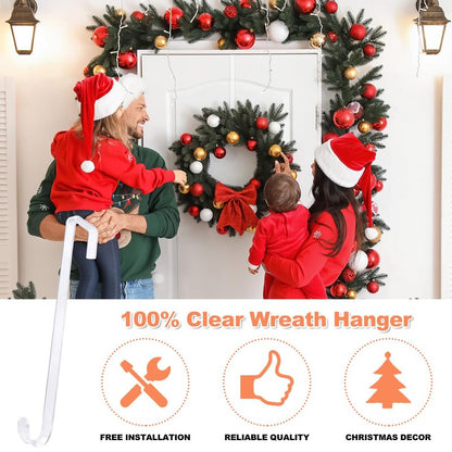 ZYSUN 15" Clear Over The Door Wreath Hanger 2 Pack - Non-Scratch, Heavy Duty 10lb Door Hook for Front Decor, Christmas, Halloween & Year-Round Home Display - Invisible Acrylic Organizer