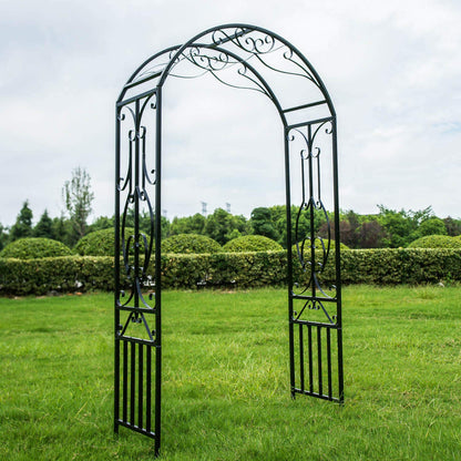 Peach Tree Outdoor Metal Garden Arch, 86.6" H x 44.1" W Iron Black Trellis Arbor Various Climbing Plant Growing Lawn Backyard