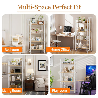 VYRIVA No Assembly Double-Sided Folding Bookshelf for Living Room, 4 Tier Collapsible Book Shelf for Home Office, Portable Bookcase Storage Organizer