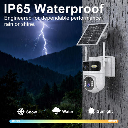 CUUKSHKN Dual Lens 4G LTE Cellular Security Camera Wireless Outdoor,365 Day Free Unlimited Data,No WiFi Solar Powered,360°Auto Tracking,2K Color Night Vision,PTZ Motion Dtetection,Tuya Smart Camera