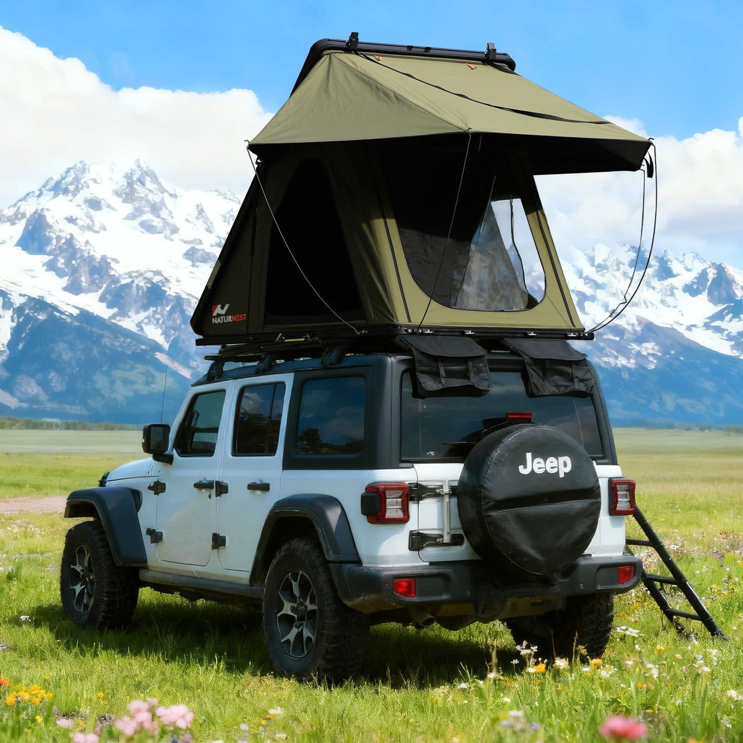 Naturnest Ultra Light Slim Rooftop Tent Hard Shell, Pop Up Tent with Self-Inflating Mattress for 2 Person Camping, Waterproof 4 Season Tents for Truck, Jeep, SUV, Van, Trailer - Polaris Lite