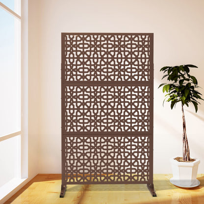 Elevens Outdoor Decor Privacy Fence Screen Metal Fence Panels,Decorative Privacy Screen with Stand,Outdoor Divider for Garden Patio Backyard,76" H×35" W(Brown-Perilla)