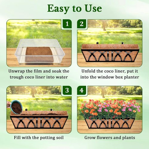Halatool Coco Fiber Window Box Liners - 24 Inch Pre-Formed Natural Coir Planter Liners (2 Pack)