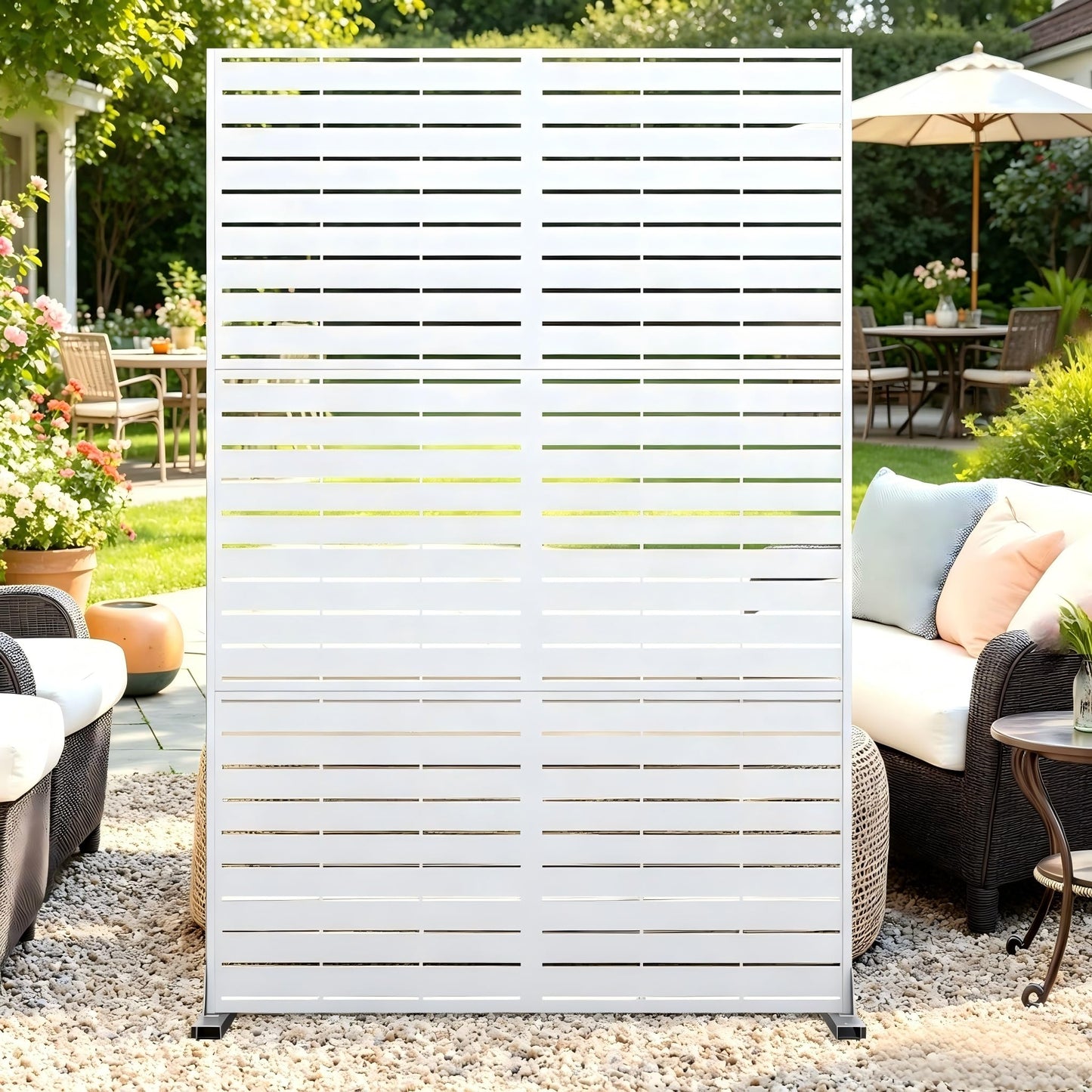 Garvee 72" Outdoor Metal Privacy Screen, 6FT Decorative Privacy Fence and Room Divider, Weather-Resistant Freestanding Panel with Stand for Garden, Patio, Balcony, Backyard