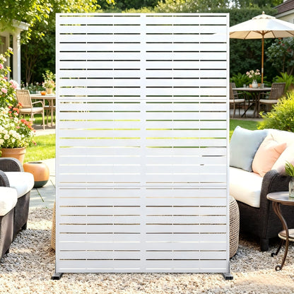 Garvee 72" Outdoor Metal Privacy Screen, 6FT Decorative Privacy Fence and Room Divider, Weather-Resistant Freestanding Panel with Stand for Garden, Patio, Balcony, Backyard