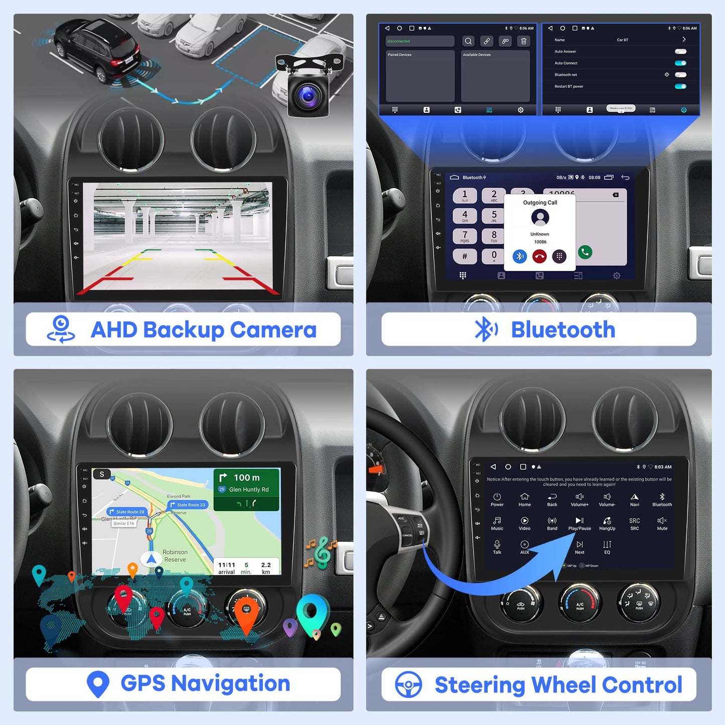 [2G+32G] Car Radio for Jeep Compass Patriot 2010-2016, 10.1 inch Android 11 Touch Screen Stereo, Carplay/Android Auto/Mirror Link/1080P/SWC/Bluetooth/WiFi + AHD Backup Camera for Jeep Compass