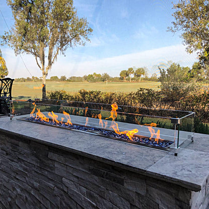 GASPRO 38.5 x 7.5 Inch Glass Wind Guard for Rectangular Fire Pit Table, Thick and Sturdy Tempered Glass Panel with Hard Aluminum Corner Bracket & Rubber Feet, Easy to Assemble