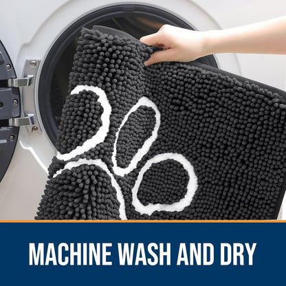 OLANLY Dog Door Mat - Absorbent Non-Slip Chenille for Muddy Paws | 70x32 Dark Grey Paw Print Design