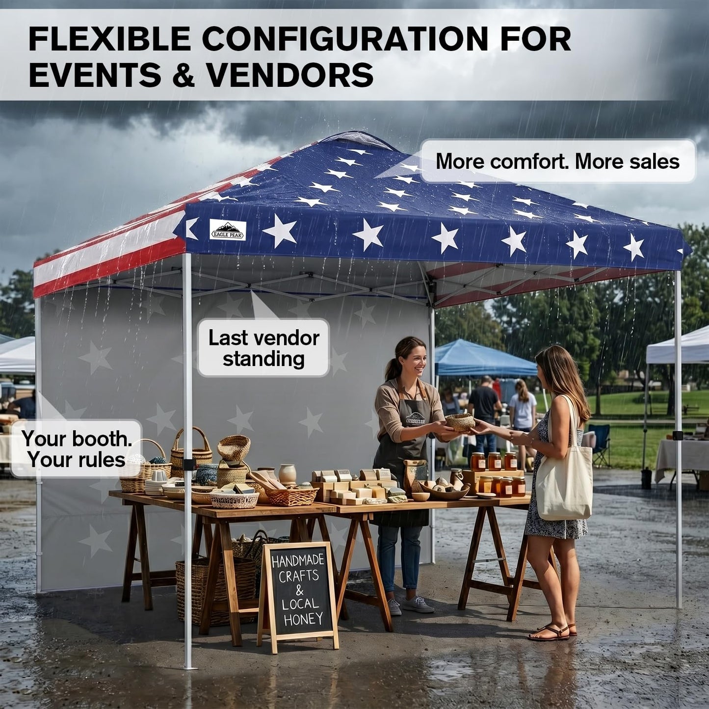 EAGLE PEAK Commercial Canopy 10x10 Pop Up Canopy Tent with 1 Sidewall, Easy Setup Heavy Duty Instant Event Shelter for Vendors & Markets, Outdoor Sun Shade, American Flag