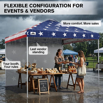 EAGLE PEAK Commercial Canopy 10x10 Pop Up Canopy Tent with 1 Sidewall, Easy Setup Heavy Duty Instant Event Shelter for Vendors & Markets, Outdoor Sun Shade, American Flag