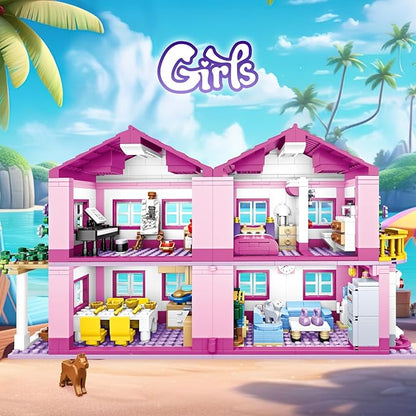 Pink Girls Summer Villa Friends Building Set Compatible with Friends Construction Educational Toy for Kids Age 8-12 and Up 1018 PCS
