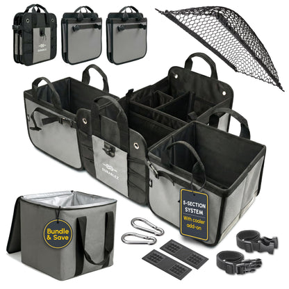 DURABLEZ Modular 5-Section Trunk Organizer XL – Car Storage for Groceries, Tools, Sports Gear, Emergency Kits – Extra Large Multi-Module Cargo Box, Foldable, Detachable, Heavy Duty Design – Gray