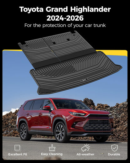 3W Cargo Liner Fit 2024 2025 2026 Toyota Grand Highlander 7 Seat with Subwoofer(Include Hybrid), Trunk Mat and Seat Back Covers TPE All Weather(Not for Hybrid MAX Model)