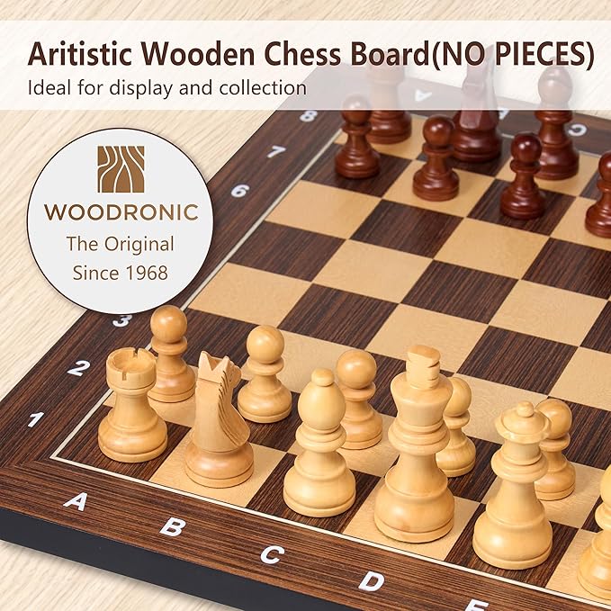 Wooden Chess Board 16 Inch - Professional Tournament Chessboard Only Premium Wood Board Game with Notation Scratch-Resistant UV Coating Portable Table Chess Board No Pieces with Gift Package