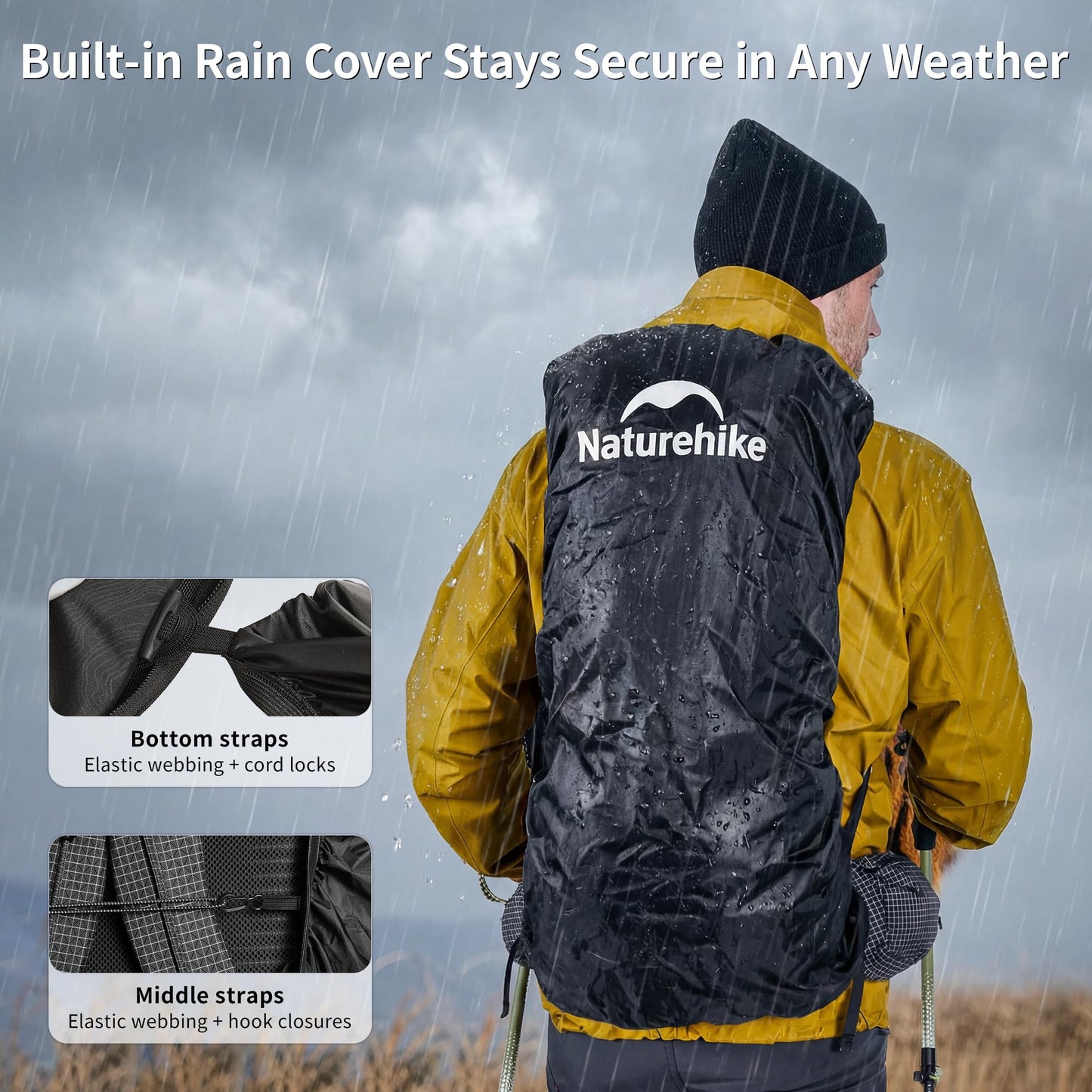 Naturehike 45L Rock 2.0 Upgraded Internal Frame Hiking Backpack for Outdoor Camping Travel Backpacking, Ultralight with Rain Cover Backpack for Adults(Black/L/45L)