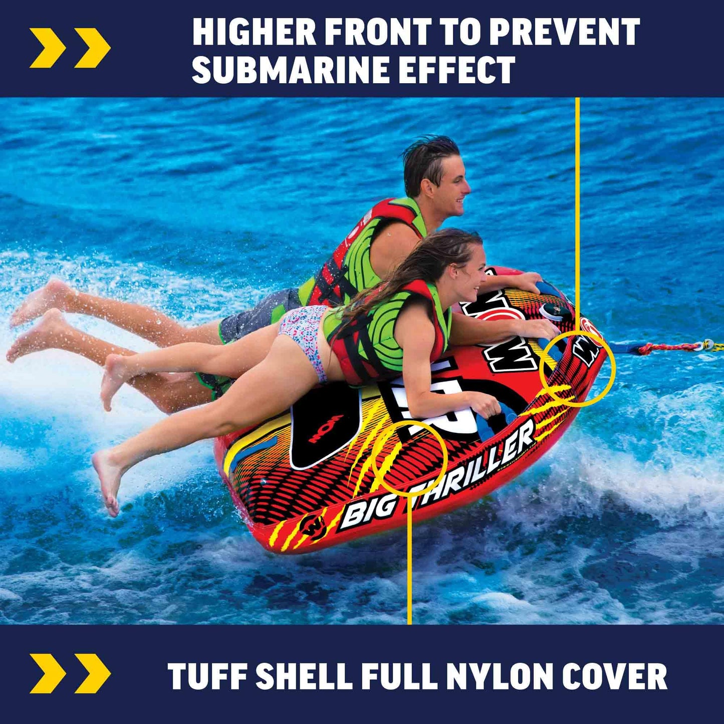 Wow Sports Thriller Towable Deck Tube - 1-2 Person - 340 lb Capacity - for Boating - Youth & Adults