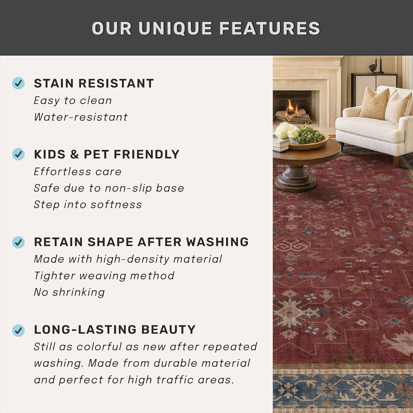 Turkish Kitchen Runner Rugs by [Brand Name] - Non-Skid & Washable | Dark Red, Ideal for Hallway & Bedroom