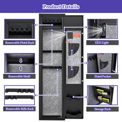 KAER Assembled Gun Safe for Rifles and Pistols with Electronic Lock Steel Gun Cabinet for 3-5 Shotguns 5 Handguns and Ammo Large Rifle Safe for Home Gun Owner with Removable Shelf Gun Rack LED Light