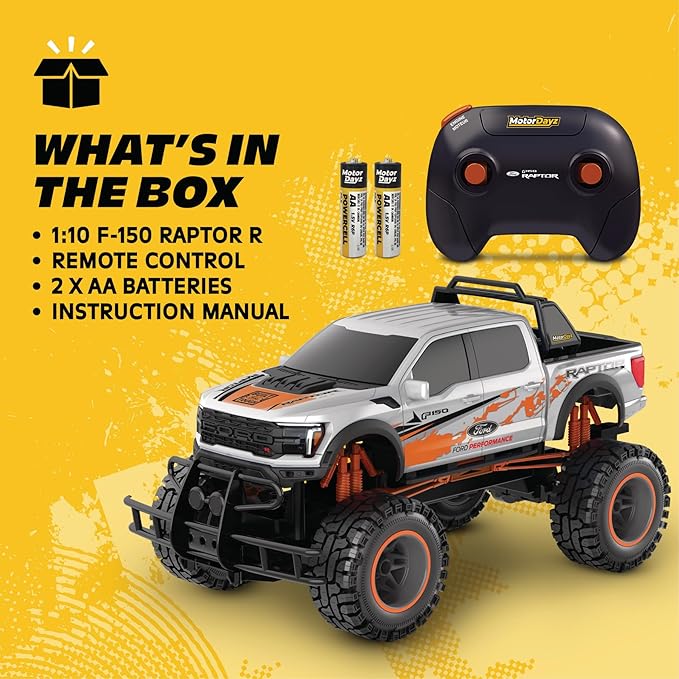 Ford F150 Raptor R 2WD Remote Control Truck with Working Lights and Sounds. Officially Licensed 1:10 Scale RC Toy 2.4GHz Remote Batteries Included USB Charge - White - Great Gift