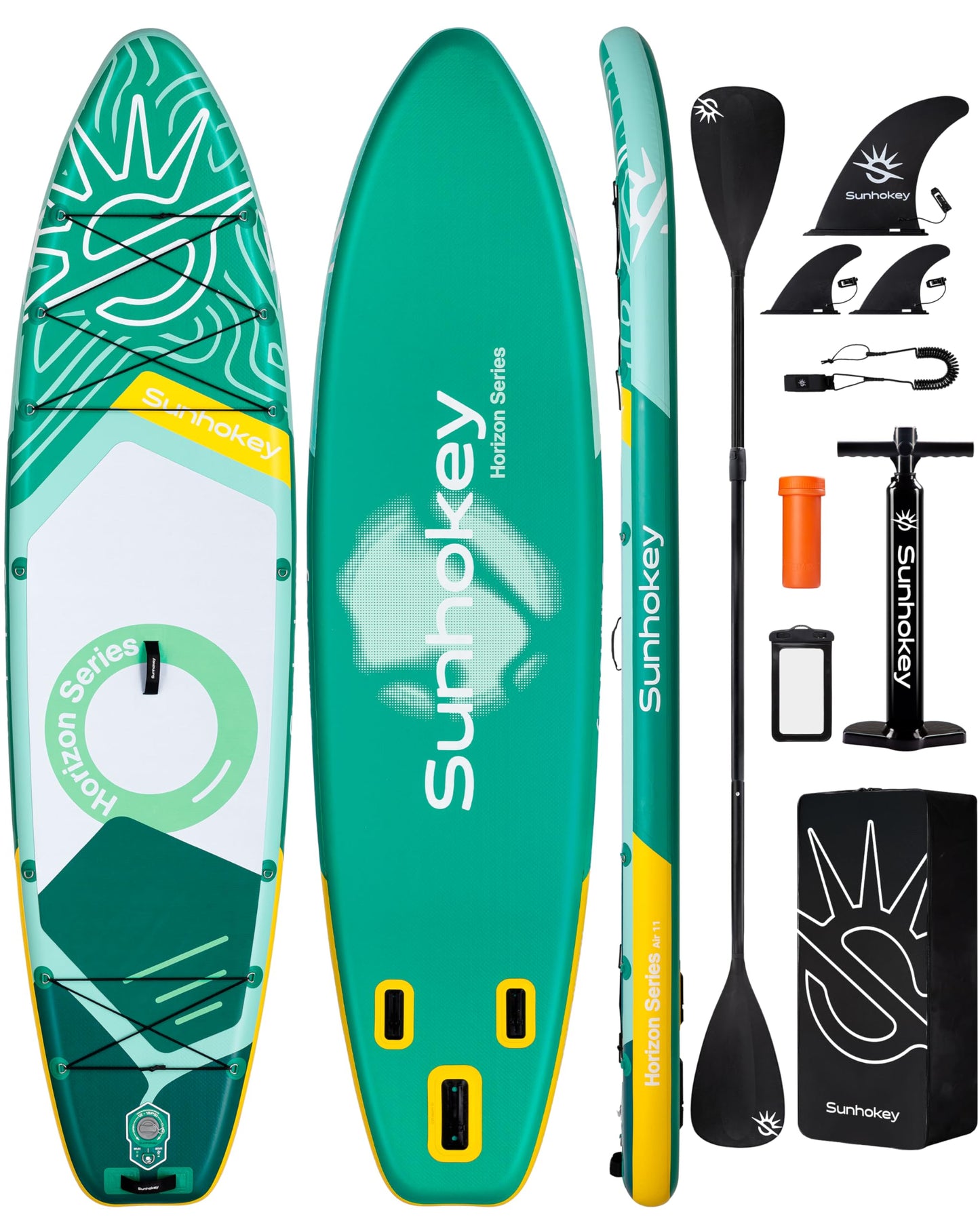 SUNHOKEY 11'×34'' Extra Wide Inflatable Paddle Board with Seam Welded Technology, Stand Up Paddle Board, 420lb Capacity for Adults, Sup Board for All-Level with 2-Blade Paddle/Dual-Action Pump/Leash