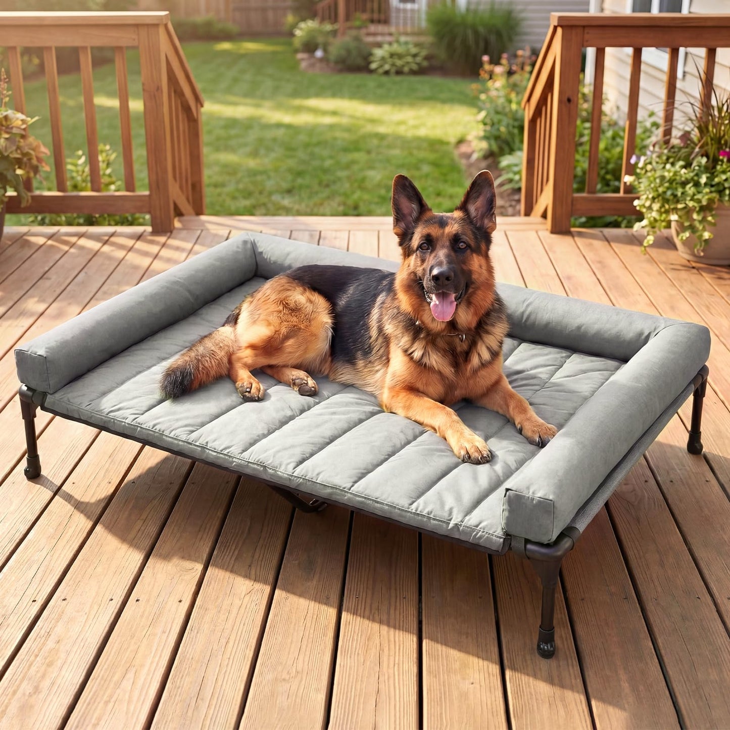 Veehoo Cooling Elevated Dog Bed Add Removable Waterproof Bolster Cushion Mat, Raised Pet Cot with Breathable Teslin Mesh, No-Slip Feet, Dog Couch Bed for Indoor Outdoor, 53 inches, Grey