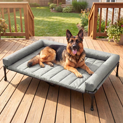 Veehoo Cooling Elevated Dog Bed Add Removable Waterproof Bolster Cushion Mat, Raised Pet Cot with Breathable Teslin Mesh, No-Slip Feet, Dog Couch Bed for Indoor Outdoor, 53 inches, Grey