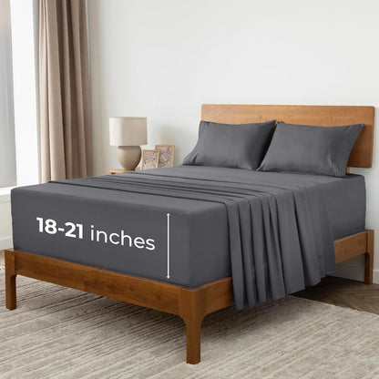 Mellanni Extra Deep Full Sheets - Hotel Luxury Cooling Bed Sheets | Ultra Soft, Wrinkle & Stain Resistant (Gray, 4 PC Set)