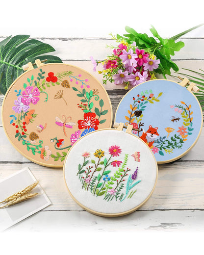 Caydo 10 Pieces Embroidery Fabric, Including 10 Colors Embroidery Cotton Fabric, 5 Colors Water-Soluble Pens, 7.9 by 7.9 Inch