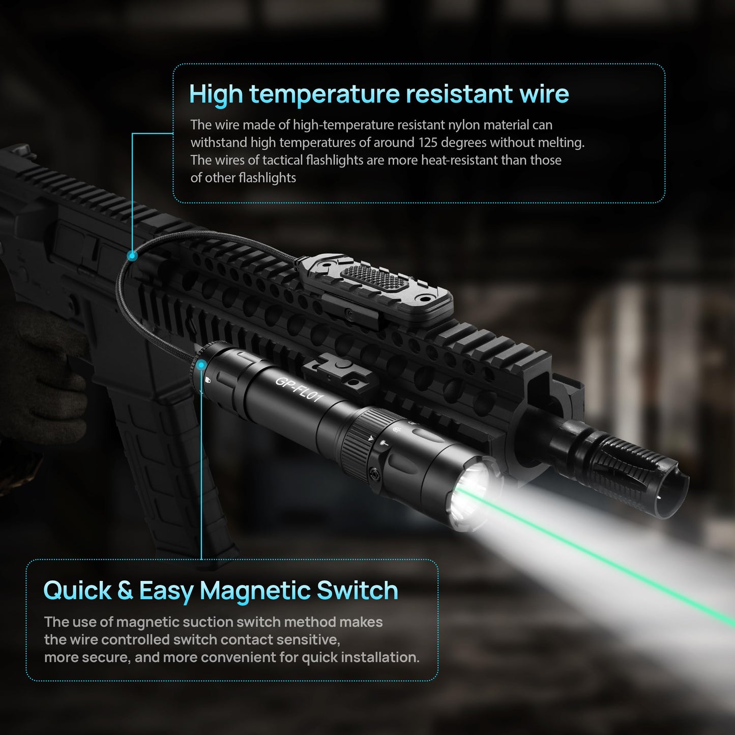 2500 Lumen Aircraft-Grade Aluminum Tactical Flashlight, 2.5Hours Long Runtime LED Weapon Lights, Rifle Light Laser Combo, Picatinny Rifle Flashlight with Momentary Strobe Function & Remote Switch