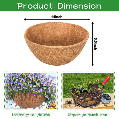 Riare 4 Pack 14 Inch Round Coco Liners Replacement, 100% Natural Coconut Coir Liners for Hanging Baskets, Garden Flower Vegetables Planter Pot, Window Box, Fence, Decks