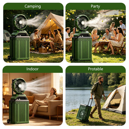 Veubew Portable Misting Fan with 30L Bucket, 30000mAh Rechargeable Battery Powered, 12Hrs Mist Rechargeable Fans, 4 Strong Winds, 4 Spray Mister, 3 Lighting Settings for Outdoor, Camping, Patios