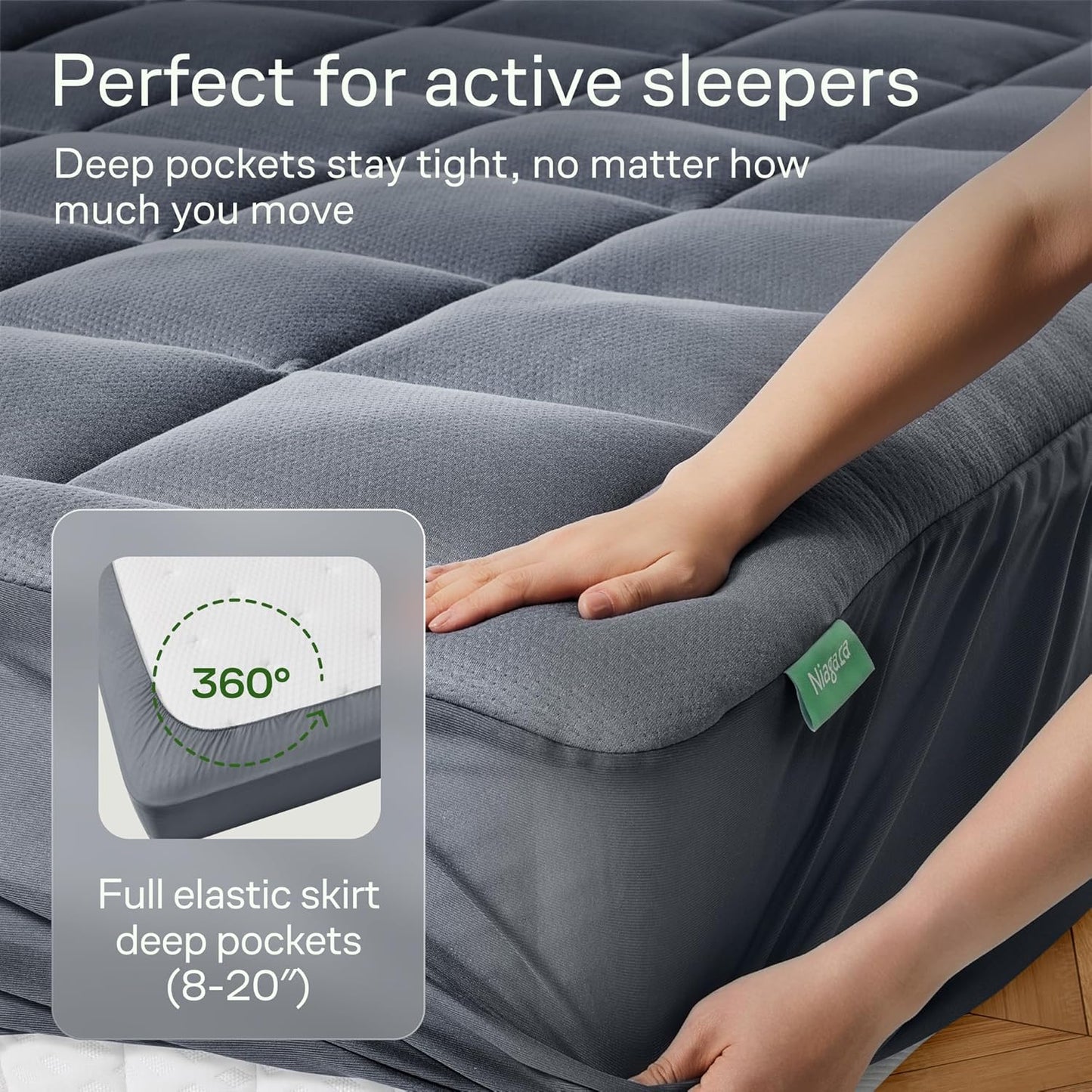 Niagara Sleep Solution Ultra Soft Mattress Topper - Bamboo Viscose Pillow Top for Back Pain Relief | Twin Size, Gray