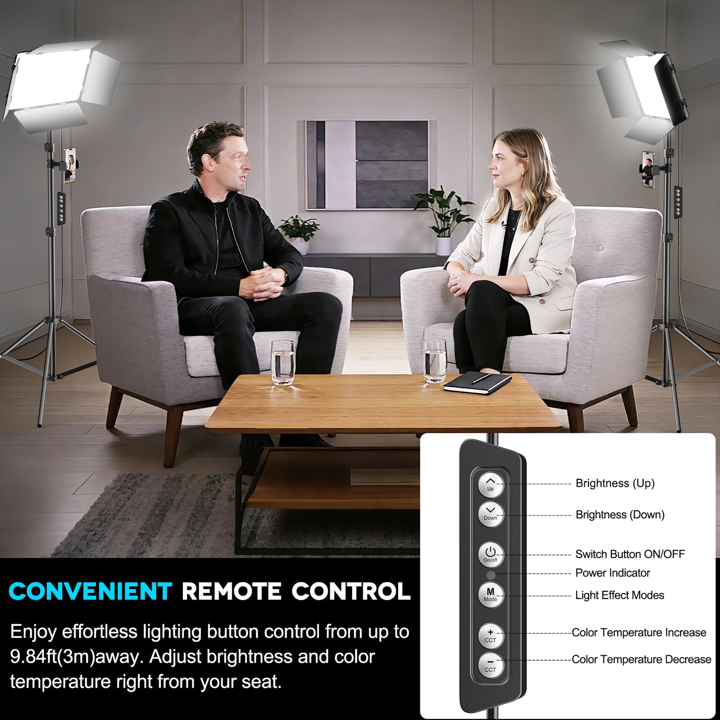 Scrhot 2 Pack LED Video Light Kit 79'' Tripod Light Stand, 30W 3000Lux Photography Light with Barndoor, CRI 98+ 2500K-8500K Studio Lights Panel Podcast Lighting for Video Recording/Game Live Streaming