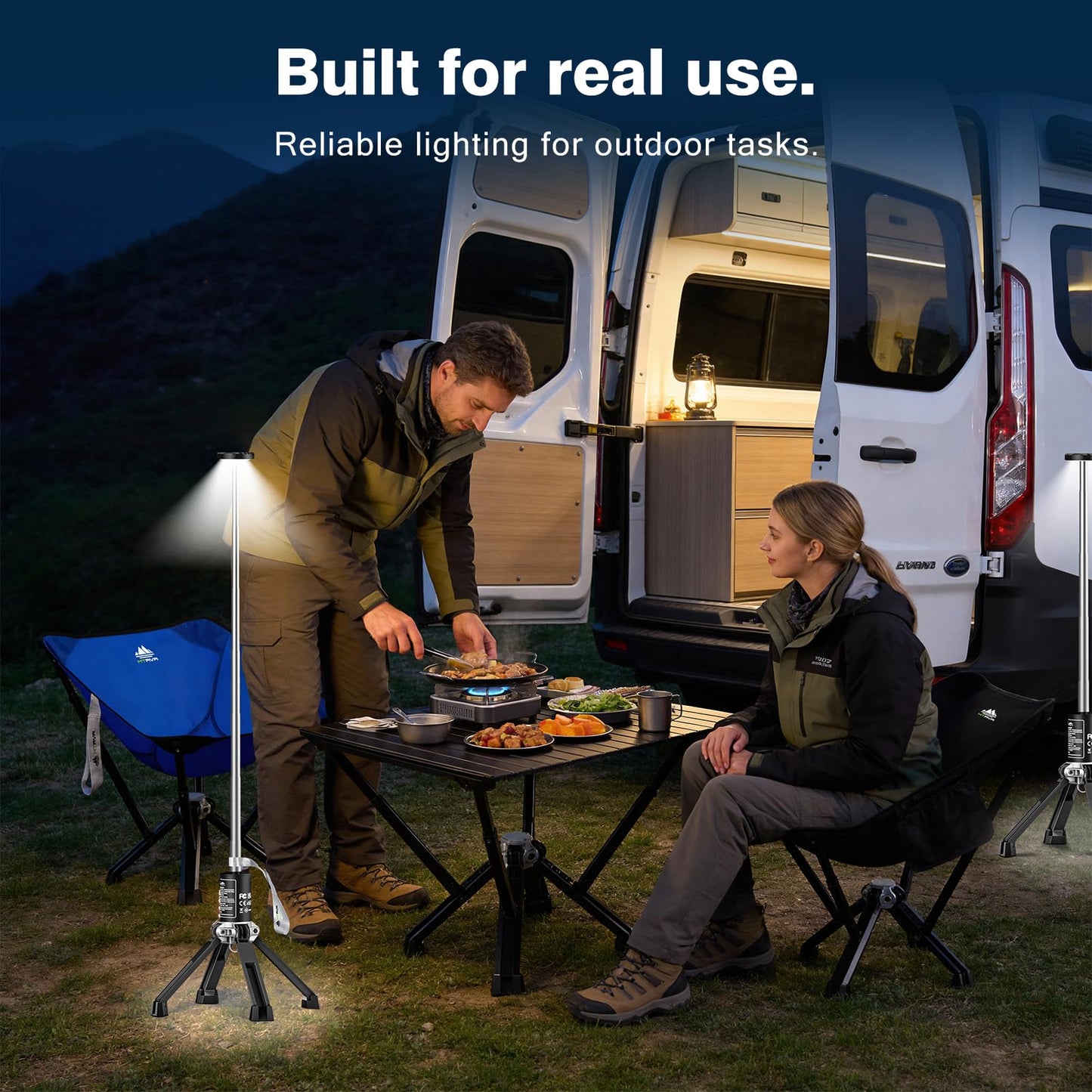 MTRVR Folding Camping Table & LED Lantern Bundle – Portable Aluminum Outdoor Table + Rechargeable Camping Lantern, Tent Lights, Overlanding Gear & Emergency Outdoor Lighting