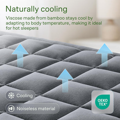 Niagara Sleep Solution Ultra Soft Mattress Topper - Bamboo Viscose Pillow Top for Back Pain Relief | Queen Size, Gray