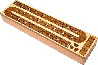 Palm Royal Handicrafts 3 Track Continuous Cribbage Wooden Cribbage Board Made with Maple Wood/Teak Wood and Storage Available for pegs and Cards