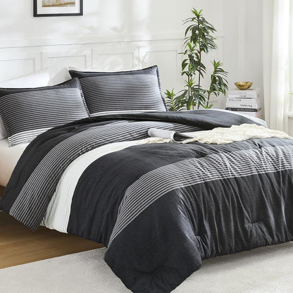 Litanika Comforter King Size Set Black White Grey - 3 Pieces Lightweight Bedding Comforter Set, Fluffy Down Alternative Comforter (1 Comforter, 2 Pillowcases)