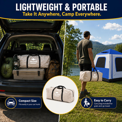 Inflatable Camping Tent with Pump, 2-4 Person Air Tent, Easy Setup Waterproof Blow Up Cabin with Awning for Outdoor Camping