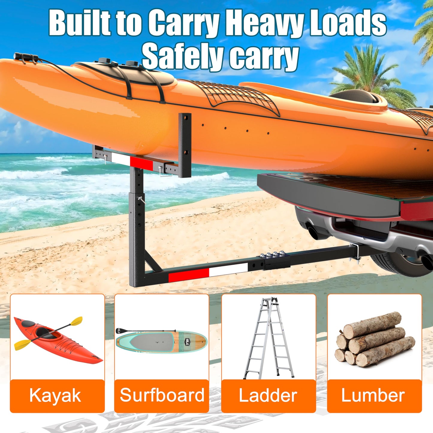 TRUSOON Upgrade Truck Bed Extender Hitch Mount, 2-in-1 Adjustable Kayak Hitch Extender, Heavy Duty Steel and 1000 lbs Load Capacity with Hitch Tightener Anti Rattle Stabilizer for Canoe, Lumber