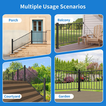 Bobolish 36+2" H x 4 ft. W Aluminum Porch & Stair Railing System, Upgrade Guardrail Kit with Textured Black AAMA 2604 Powder-Coat Finish for Outdoor Decks, Porches & Balconies (1 Panel)