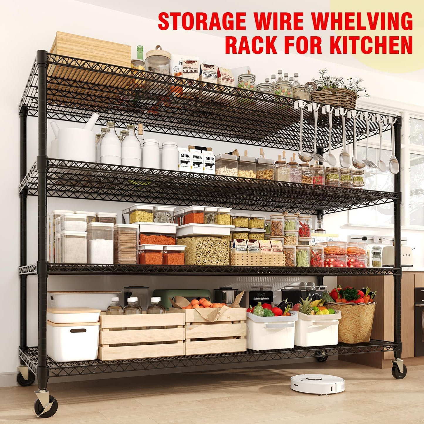 ExploreHorizon 4-Tier Metal Storage Shelving Unit, 2640 Lbs Load Capacity Heavy-Duty Shelf Organizer, Adjustable Wire Rack Shelves for Garage, Pantry & Kitchen, 73.8" h x 59" w x 23.9" d