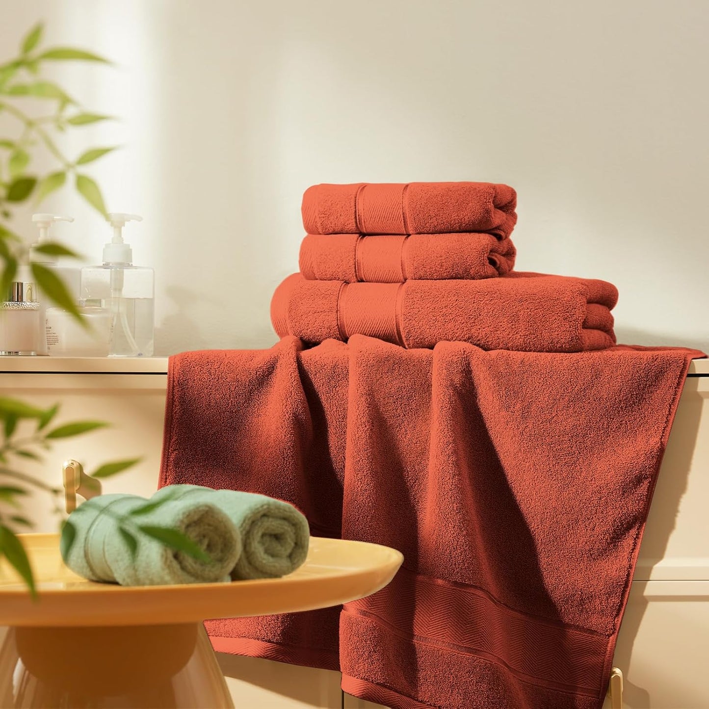 Marvione 6-Piece Bath Towels Set | 100% Turkish Cotton, Highly Absorbent & Soft | Burnt Orange