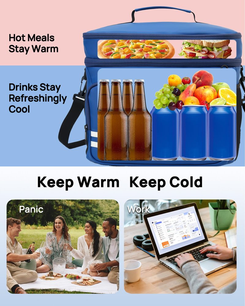 Carttiya Large Lunch Box Men & Women - Big Lunch Box, lunch cooler for men work 26L, Adjustable Strap (Blue)
