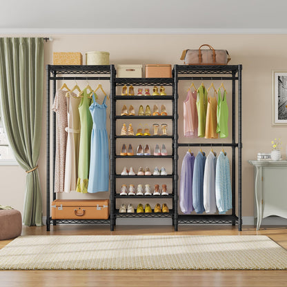 VIPEK S3 Heavy Duty Garment Rack Freestanding Clothes Rack Closet Storage Organizer Large Wardrobe with 8-Tier Shoe Rack, Hanging Rod, Adjustable Shelf, 68.9" L x 15.7" W x 76.4" H, Black