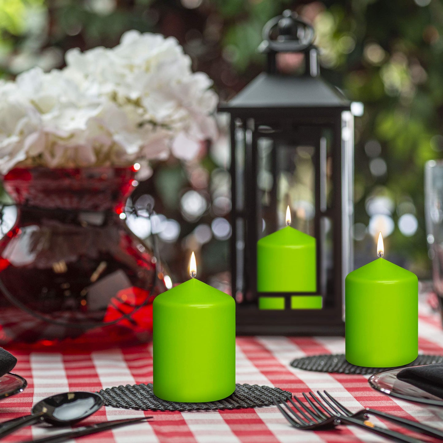 BOLSIUS 10 Lime Green Pillar Candles - 2.25 x 3.25 Inches - Premium European Quality - Individually Wrapped - 17 Burn Hours - Dripless Smokeless Unscented Dinner, Wedding, Party, & Home Decor Candles