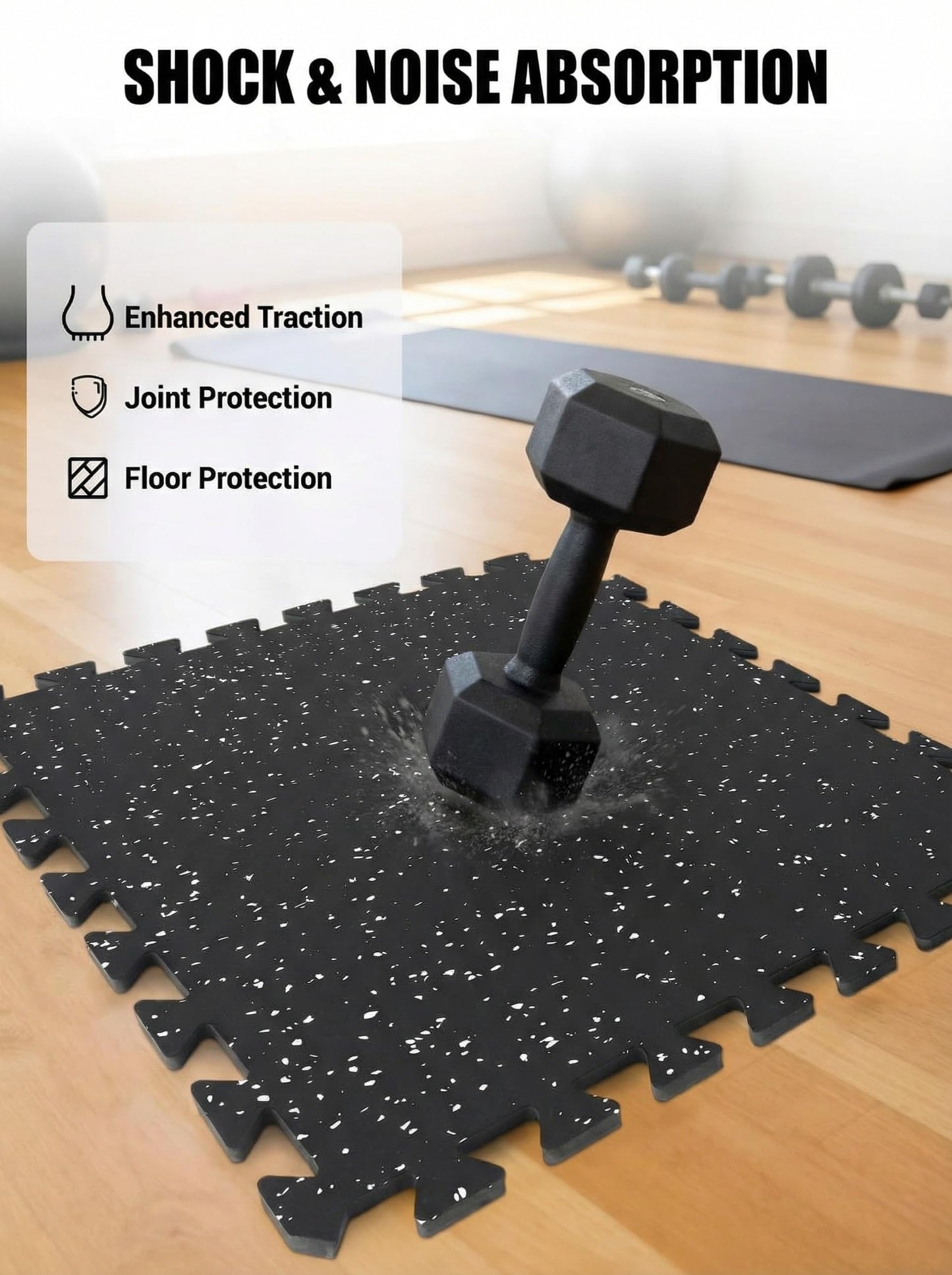 0.6" Thick Exercise Equipment Mats,36 Pcs 100 Sq Ft Interlocking Rubber & EVA Foam Gym Tiles, Soundproof Shock Absorbent Puzzle Flooring, Waterproof Heavy Duty for Home & Garage Gym
